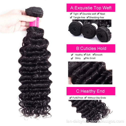Landaisy Malaysian Deep Curly Virgin Hair Weave Bundles Remy Human Hair Extensions
